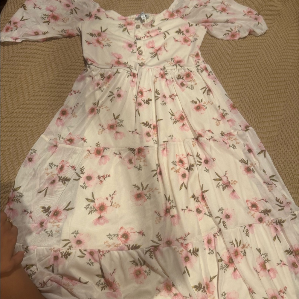 AXIOLOGY Pink and Cream Casual Dress